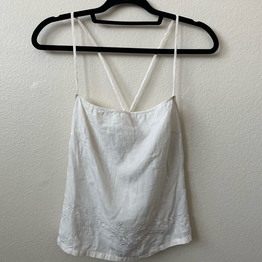 DKNY 100% linen small white cross tank